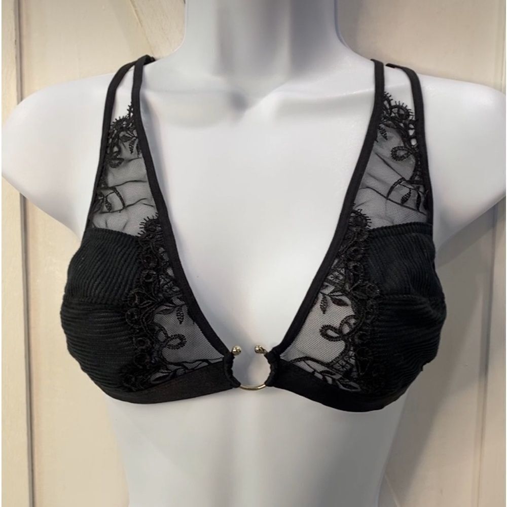 Free People Intimately Lace And Mesh Slip On Bralette Size Small Black